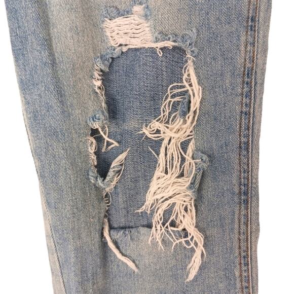 90s Grunge Overalls One Shoulder Women Sz S Lt Blue Distress Holes Shred Fray - Picture 4 of 15